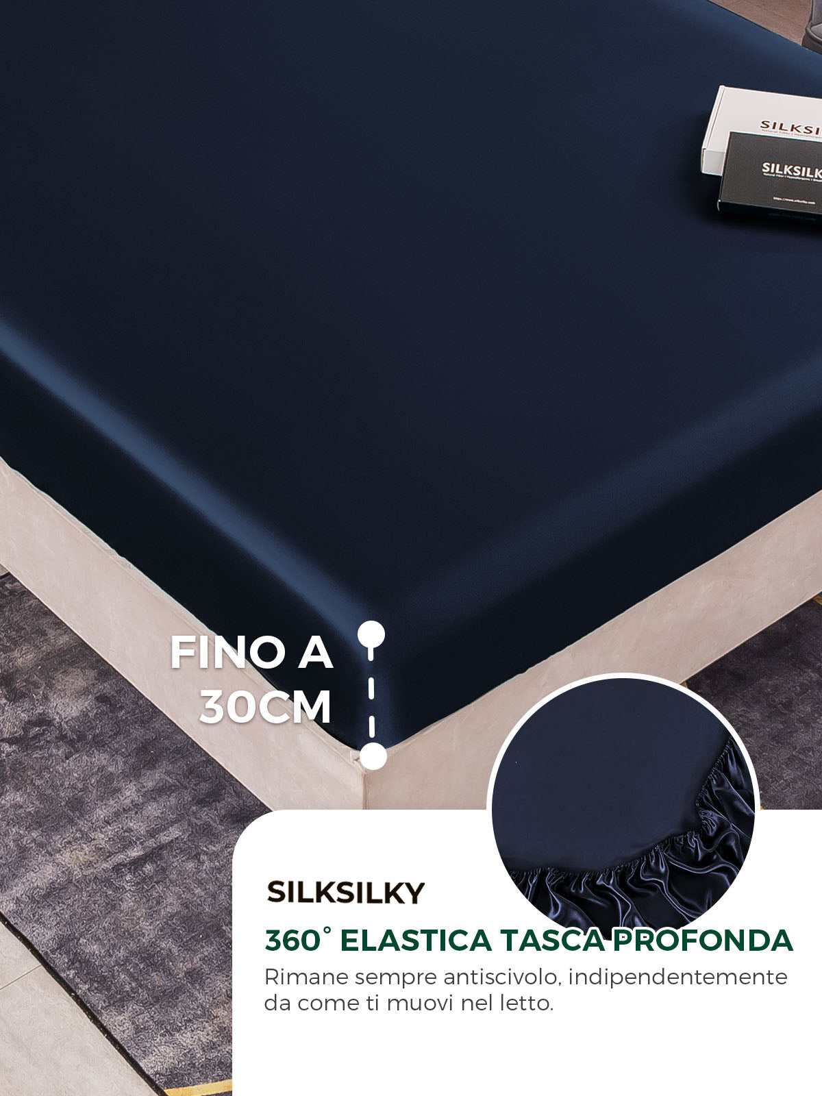[Blu Scuro] SilkSilky-IT 19Momme Seta pura Bedding Set 004