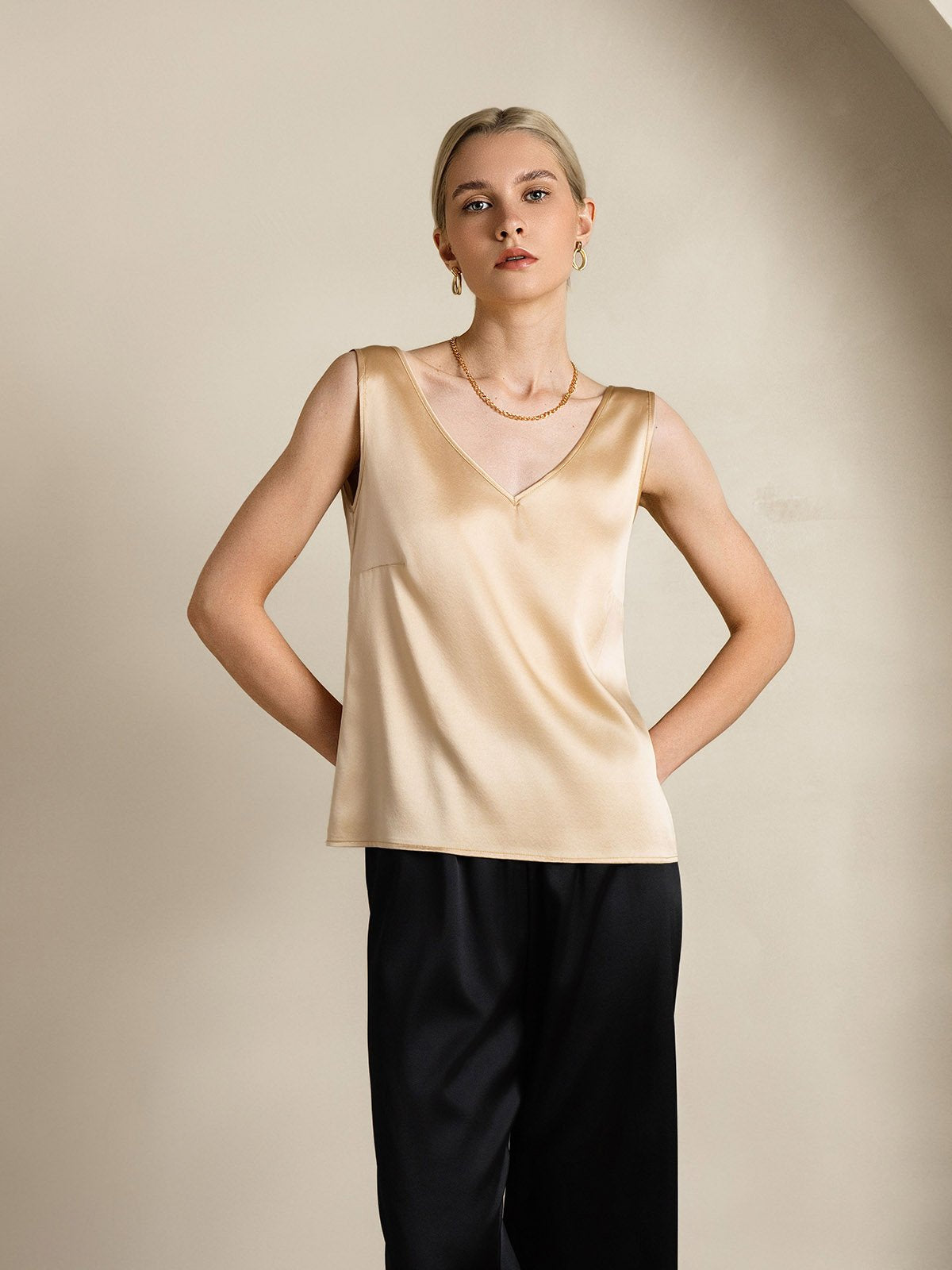 [Champagne] SilkSilky-IT 19Momme Seta Collo a V Cami 005