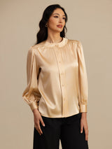 [Champagne] SilkSilky-IT 19Momme Long Sleeve Round Neck Camicette 003