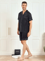 [Nero] SilkSilky-IT Short Sleeve Lapel Collar Pigiami da uomo 004