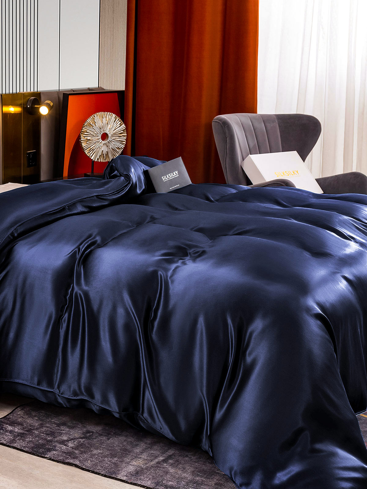 [Blu Scuro] SilkSilky-IT 22Momme Seta pura Duvet Cover 004