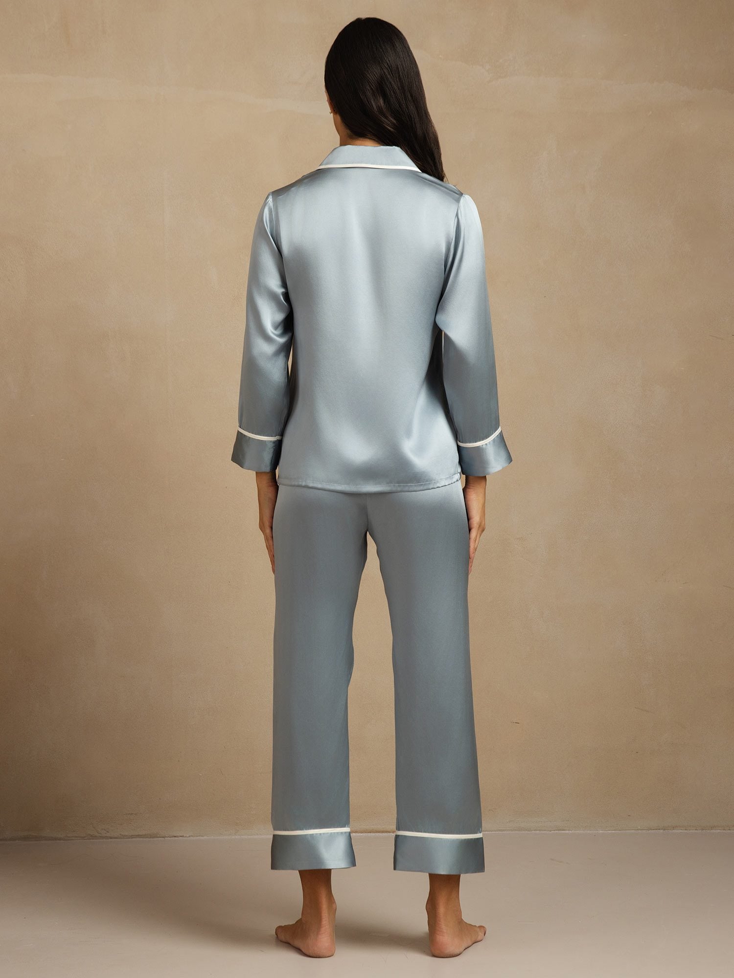 [BluGrigiastro] SilkSilky-IT Seta pura Colletto risvolto Pigiami da donna 002