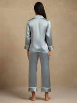 [Blu Grigiastro] SilkSilky-IT Long Sleeve Lapel Collar Pigiami da donna 002