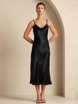 [Nero] SilkSilky-IT Sleeveless V Neck Vestiti da donna 001