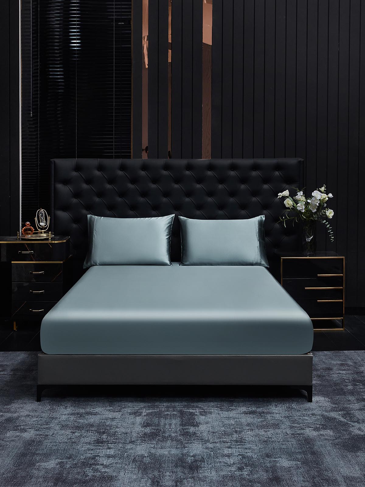 [Blu Grigiastro] SilkSilky-IT 19Momme Seta pura Bedding Set 002