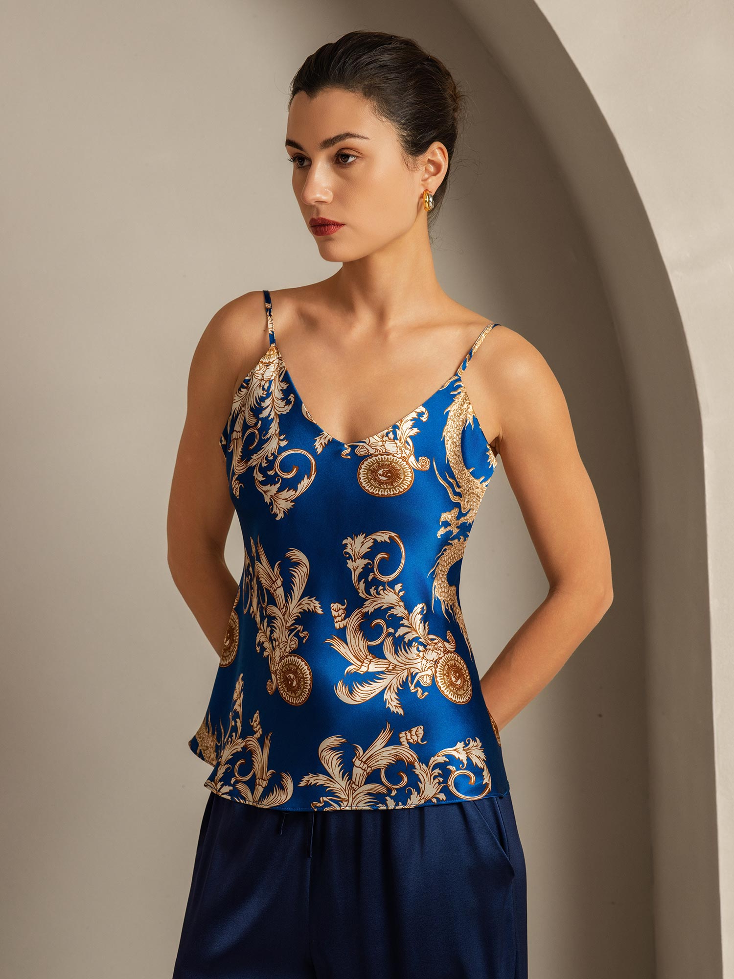 [Drago Navy] SilkSilky-IT Seta pura Camisoles 005