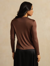 [Caffè] SilkSilky-IT Long Sleeve Crew Neck Magliette donna 002