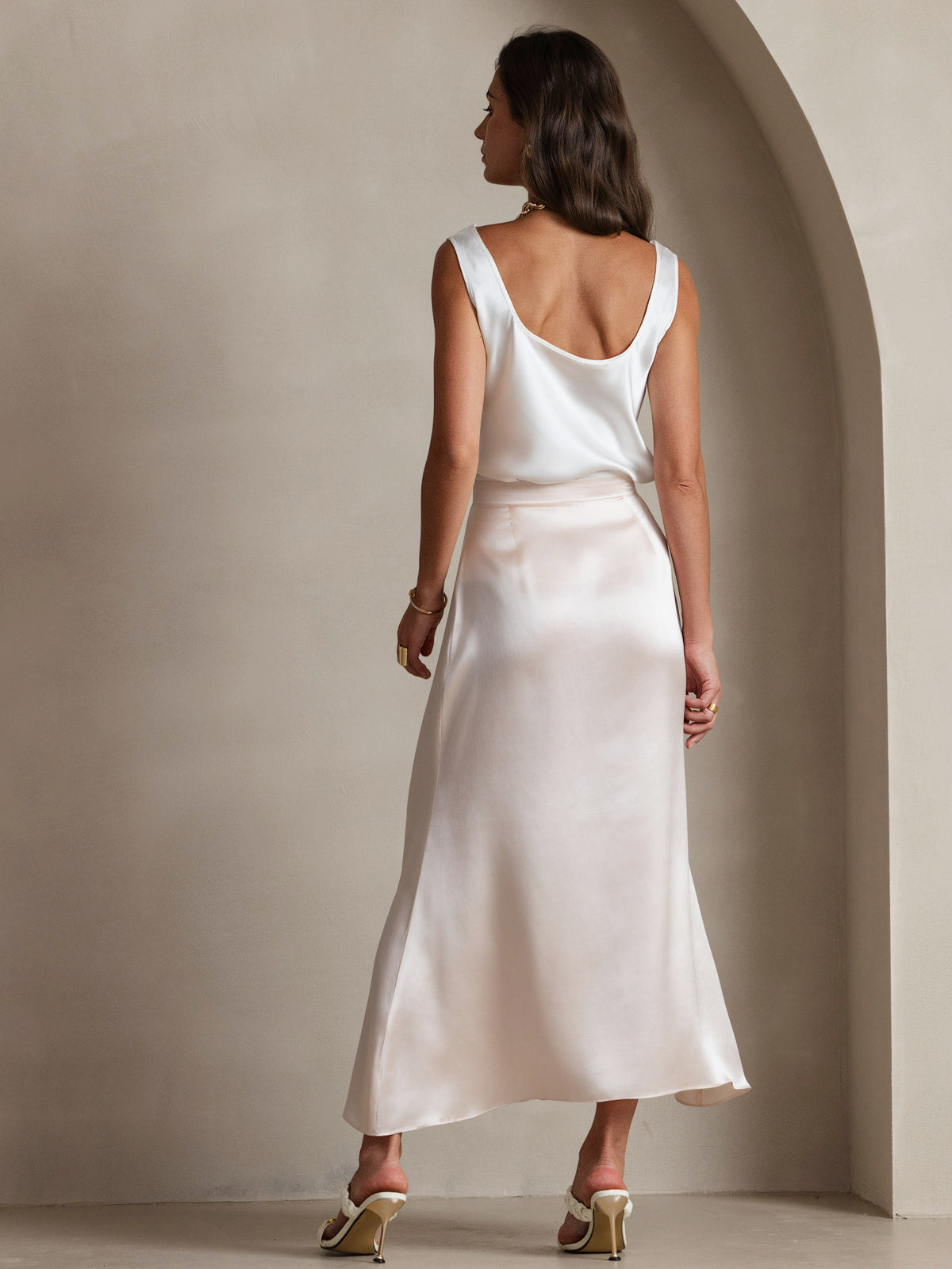 [Bianco] SilkSilky-IT 19Momme Senza maniche Scollo A Coppa Cami 004