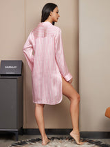 [Rosa] SilkSilky-IT Long Sleeve Notch Collar Camicia da notte 002