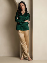 [Verde Scuro] SilkSilky-IT 19Momme Manica lunga Colletto con Revers Camicie da donna 008
