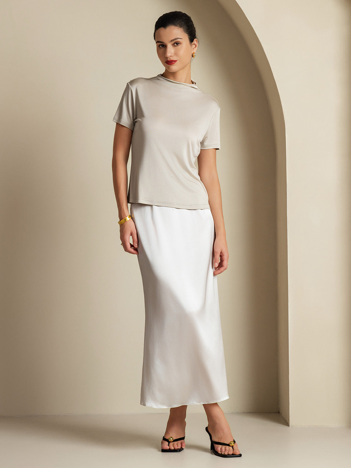 [Grigio Chiaro] SilkSilky-IT 19Momme Seta Skirt 007