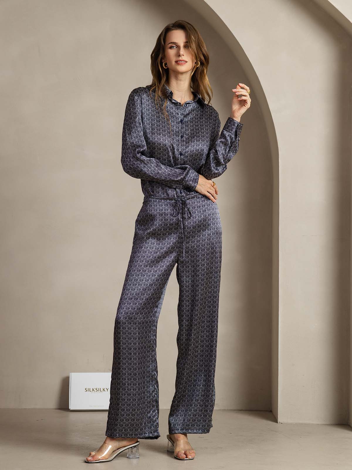 [Ginkgo Blu Navy] SilkSilky-IT 19Momme Seta Womens Pants 003