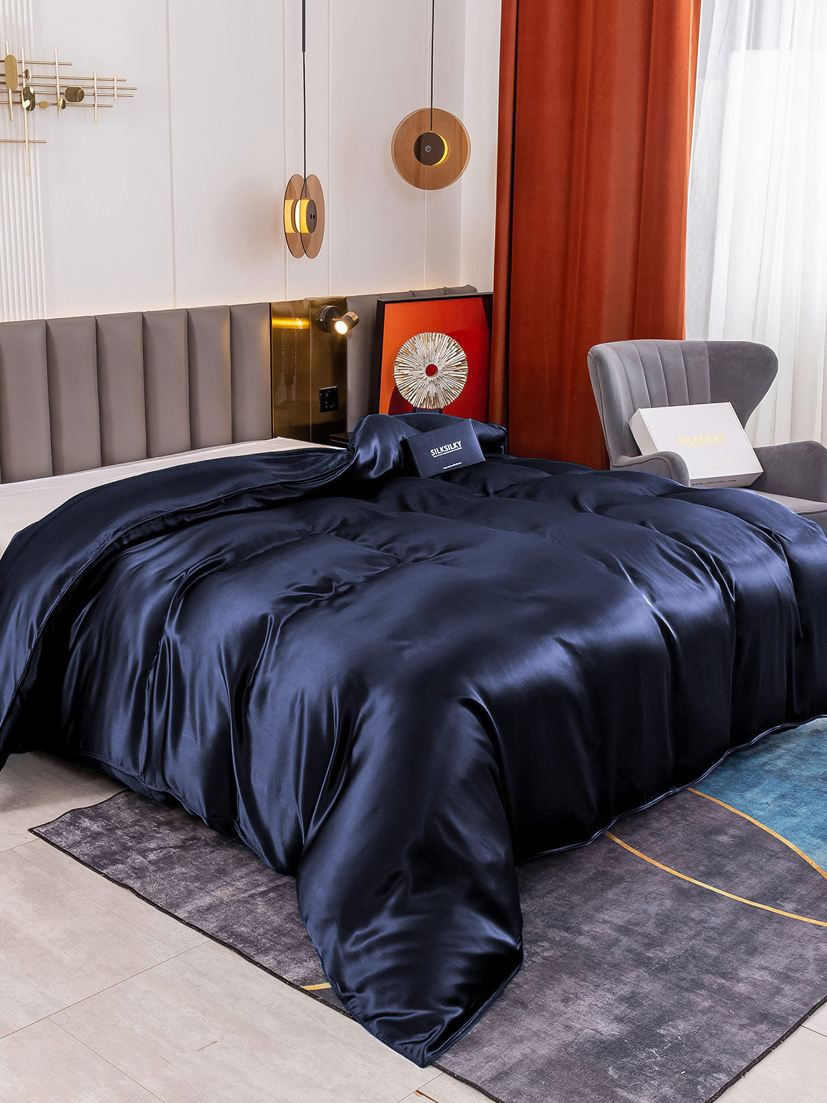 SilkSilky IT 19Momme Seta pura Duvet Cover BluAcuro 001