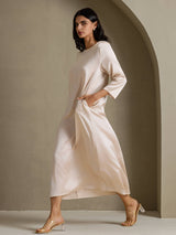 [Beige] SilkSilky-IT 3/4 Sleeve Round Neck Vestiti da donna 007