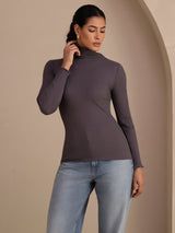 [Grigio Scuro] SilkSilky-IT Long Sleeve Turtle Neck Magliette donna 003