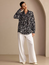 [Picchiettato Nero] SilkSilky-IT Long Sleeve Lapel Collar Camicette 004