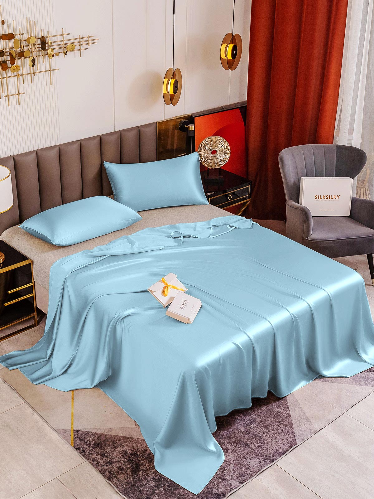 [Azzurro] SilkSilky-IT 19Momme Seta pura Bedding Set 001