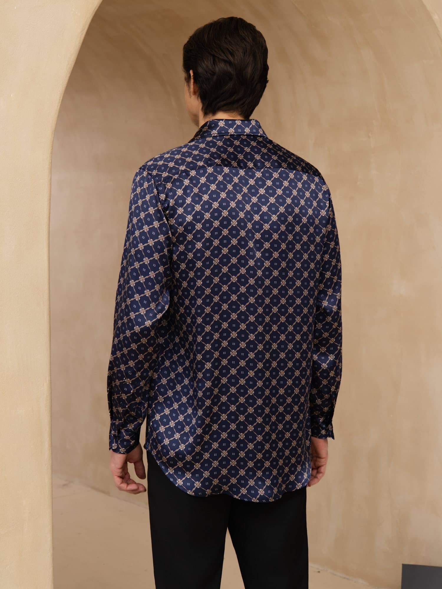 [Catena Blu Navy] SilkSilky-IT Manica lunga Colletto con Revers Camicia da uomo 002