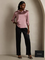 [Malva Pallido] SilkSilky-IT 3/4 Sleeve Lapel Collar Camicie da donna 006