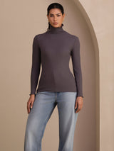 [Grigio Scuro] SilkSilky-IT Long Sleeve Turtle Neck Magliette donna 004