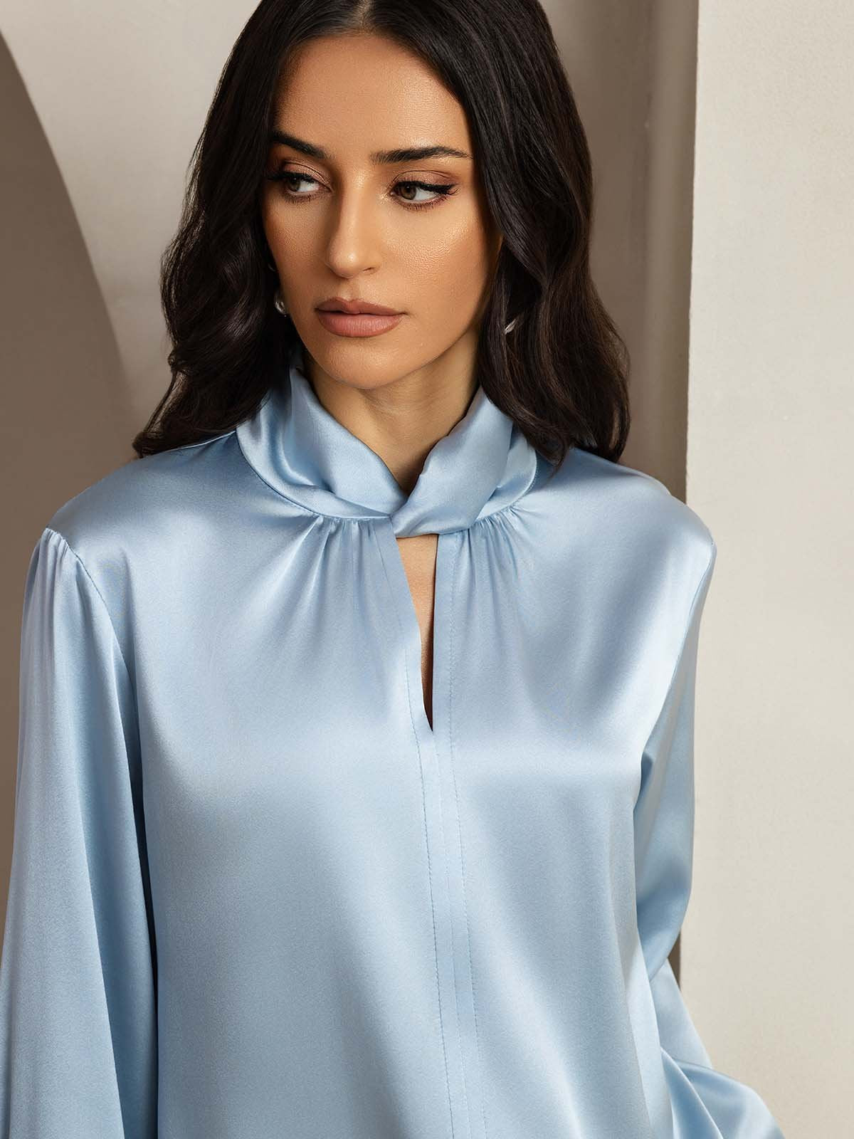 [BluGrigiastro] SilkSilky-IT 19Momme Seta Womens Shirt 003