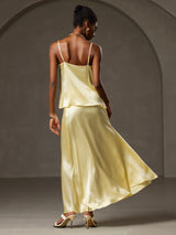 [Giallo] SilkSilky-IT 19Momme Tirantes Finos Collo drappeggiato Cami 002