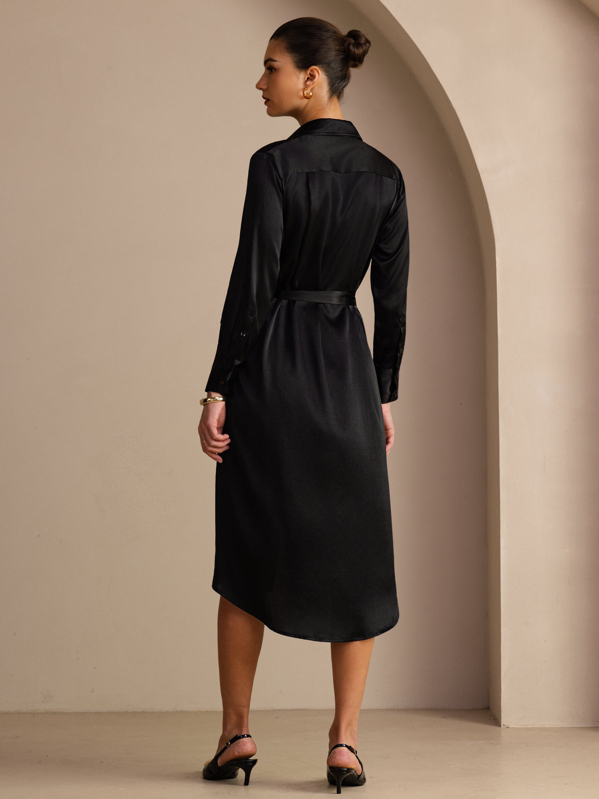 [Nero] SilkSilky-IT Long Sleeve Lapel Collar Vestiti da donna 002