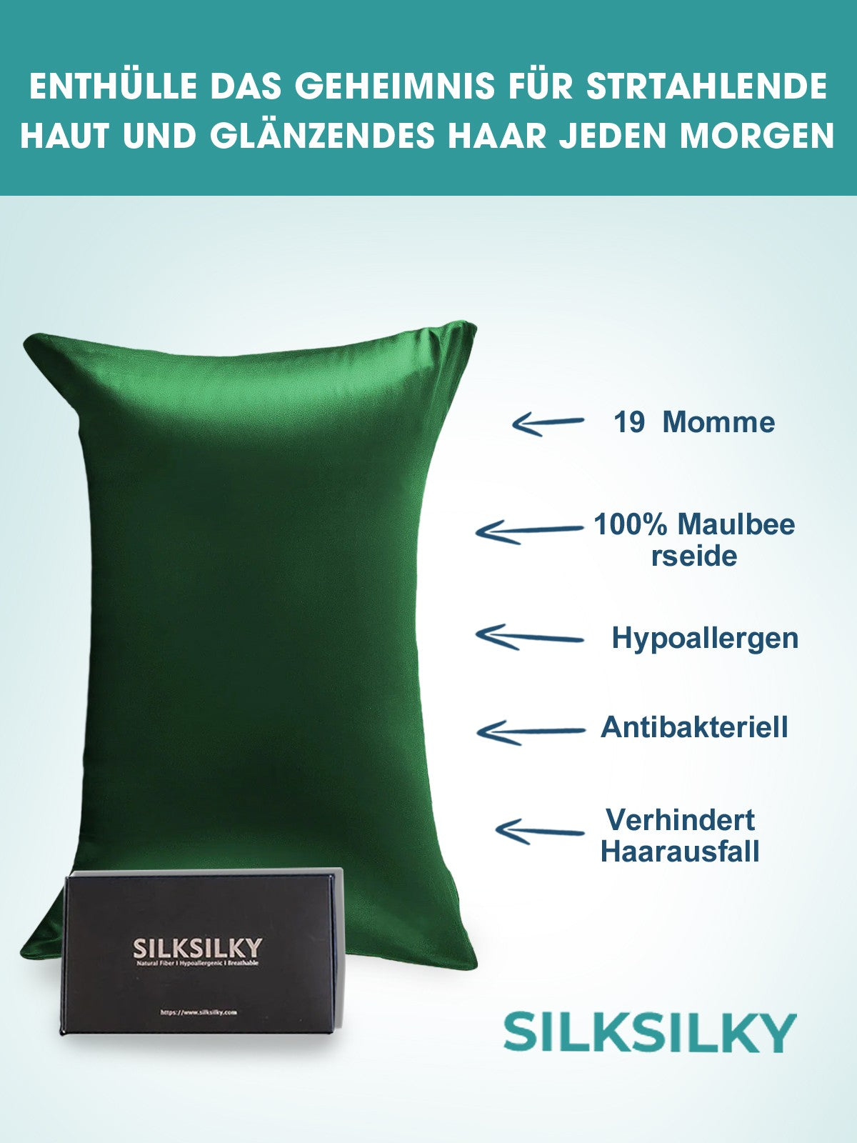 [Verde Scuro] SilkSilky-IT 19Momme Seta pura Pillowcase 002