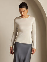 [Grigio] SilkSilky-IT Long Sleeve Crew Neck Magliette donna 011