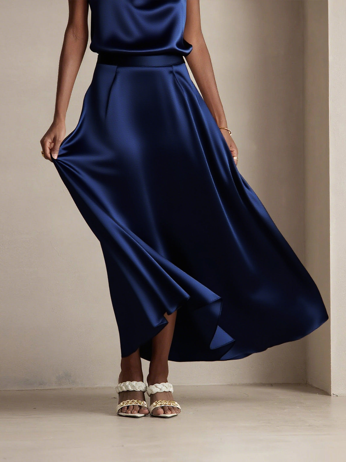 [Blu Scuro] SilkSilky-IT 19Momme Seta Skirt 005