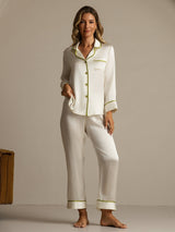 [Bianco] SilkSilky-IT Long Sleeve Lapel Collar Pigiami da donna 007