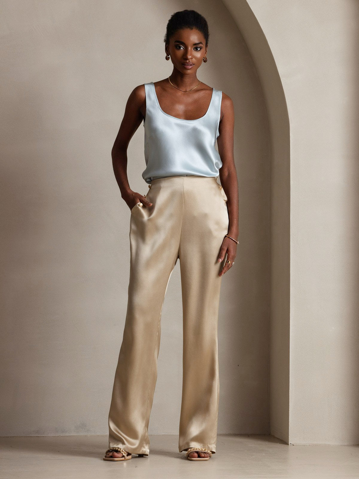 [Champagne] SilkSilky-IT 19Momme Seta Womens Pants 010
