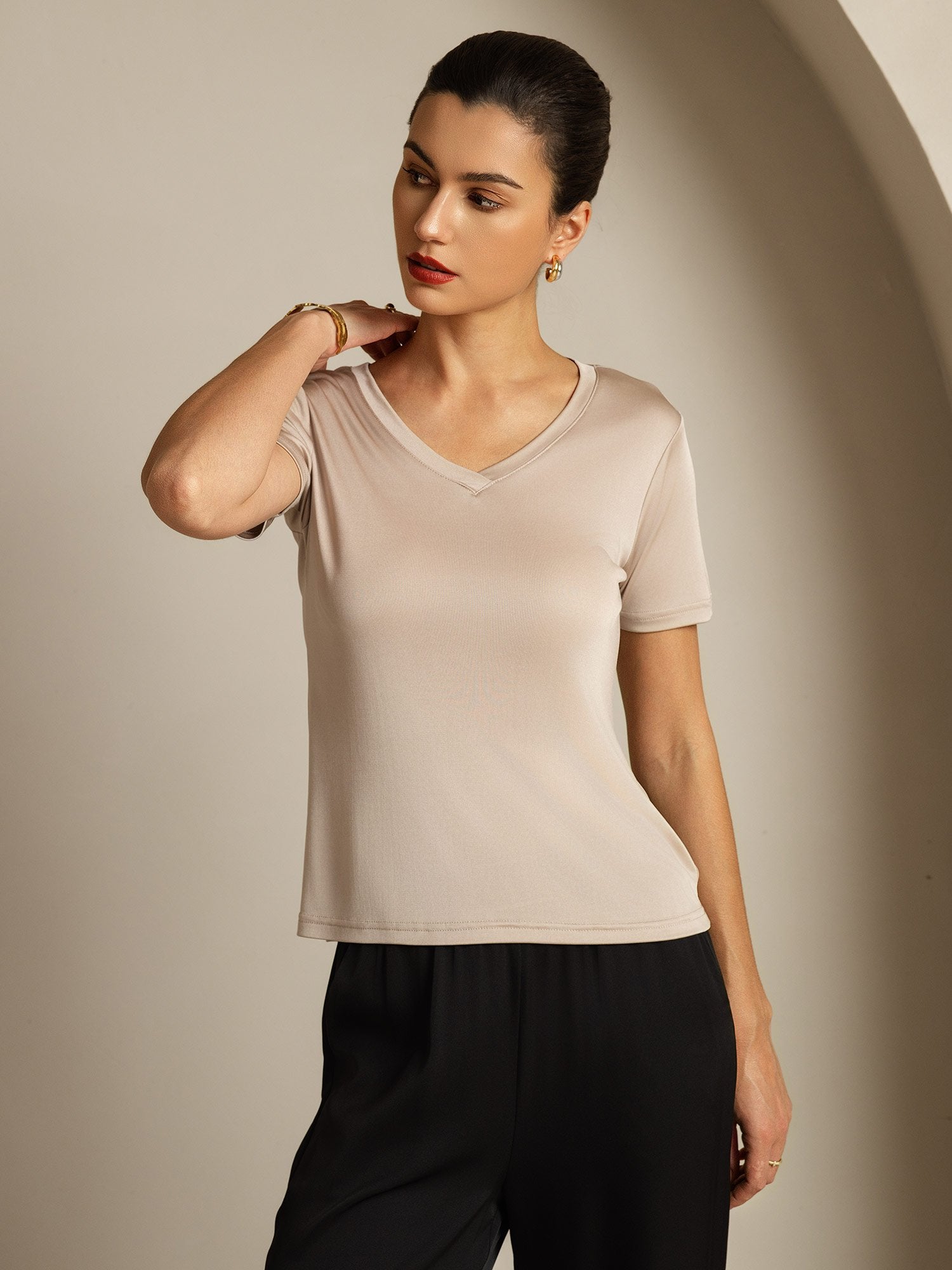 [KakiChiaro] SilkSilky-IT Seta pura Womens T-Shirt 005