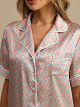 [Rosa Cuore Geo] SilkSilky-IT Short Sleeve Lapel Collar Pigiami da donna 004
