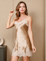 [Champagne] SilkSilky-IT 3/4 Sleeve V Neck Set camicia e vestaglia 004