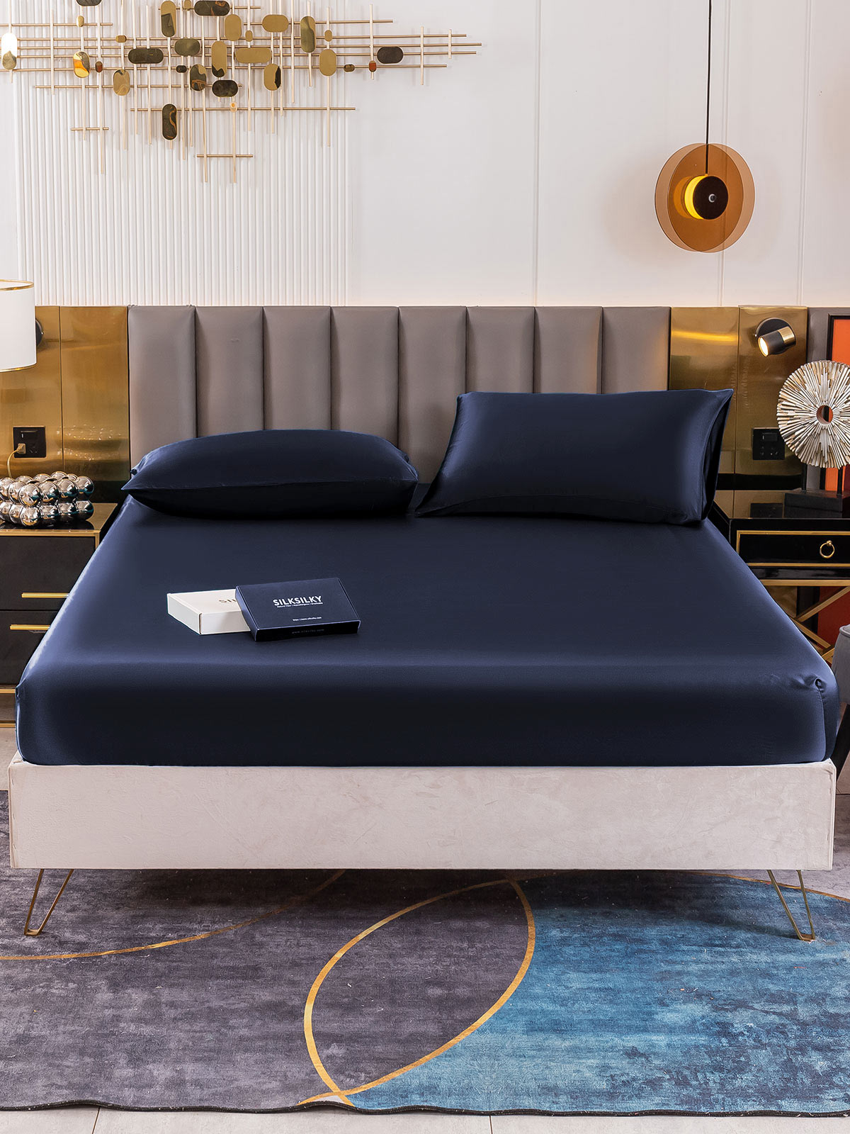 [Blu Scuro] SilkSilky-IT 19Momme Seta pura Bedding Set 002