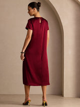 [Rosso Scuro] SilkSilky-IT Short Sleeve Crew Neck Vestiti da donna 002