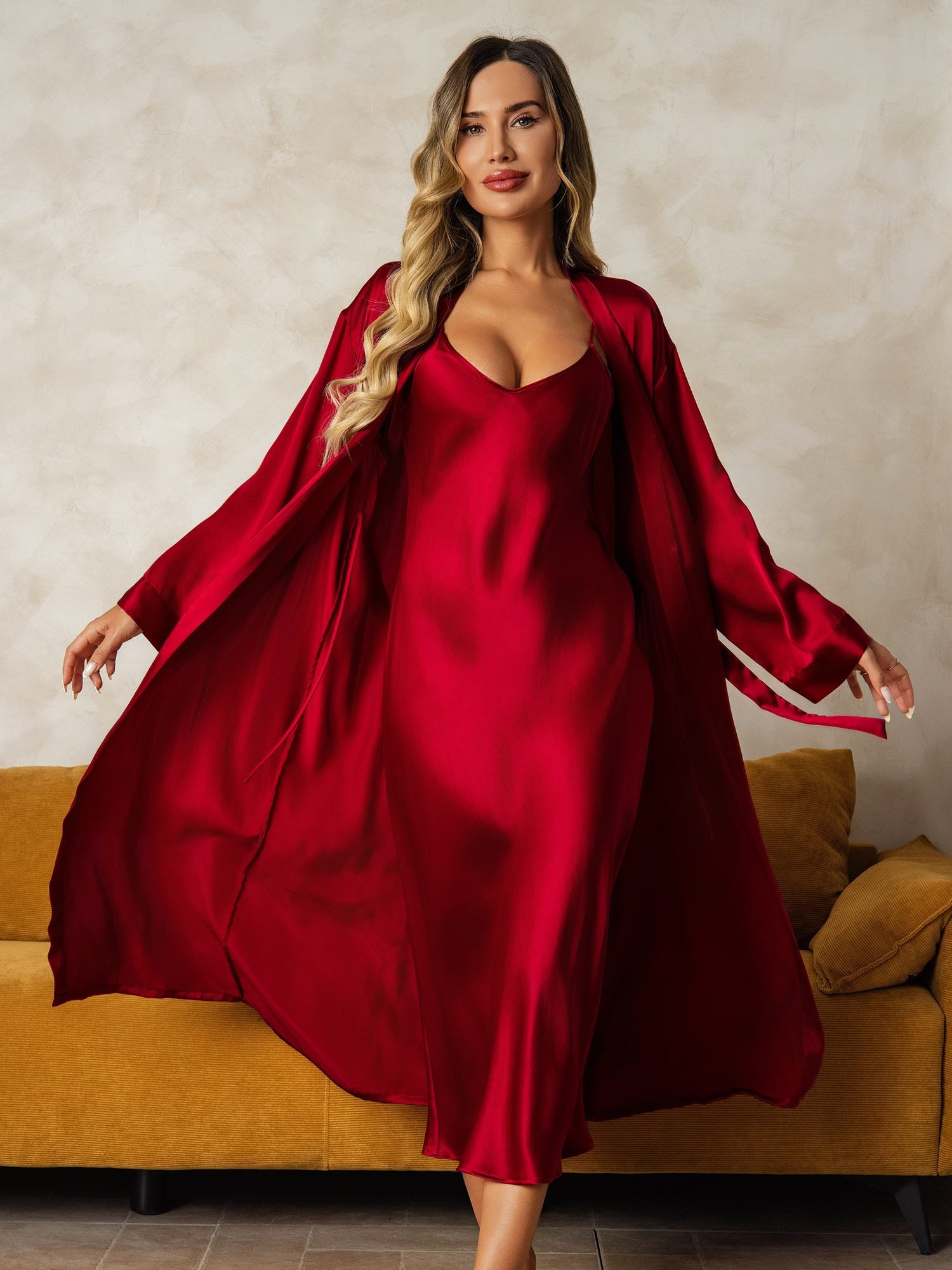 [Vino] SilkSilky-IT Seta pura Nightgown&Robe Set 004