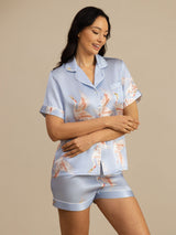 [Azzurro] SilkSilky-IT Short Sleeve Lapel Collar Pigiami da donna 003