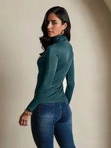 [Verde Scuro] SilkSilky-IT Manica lunga Dolcevita Magliette donna 002