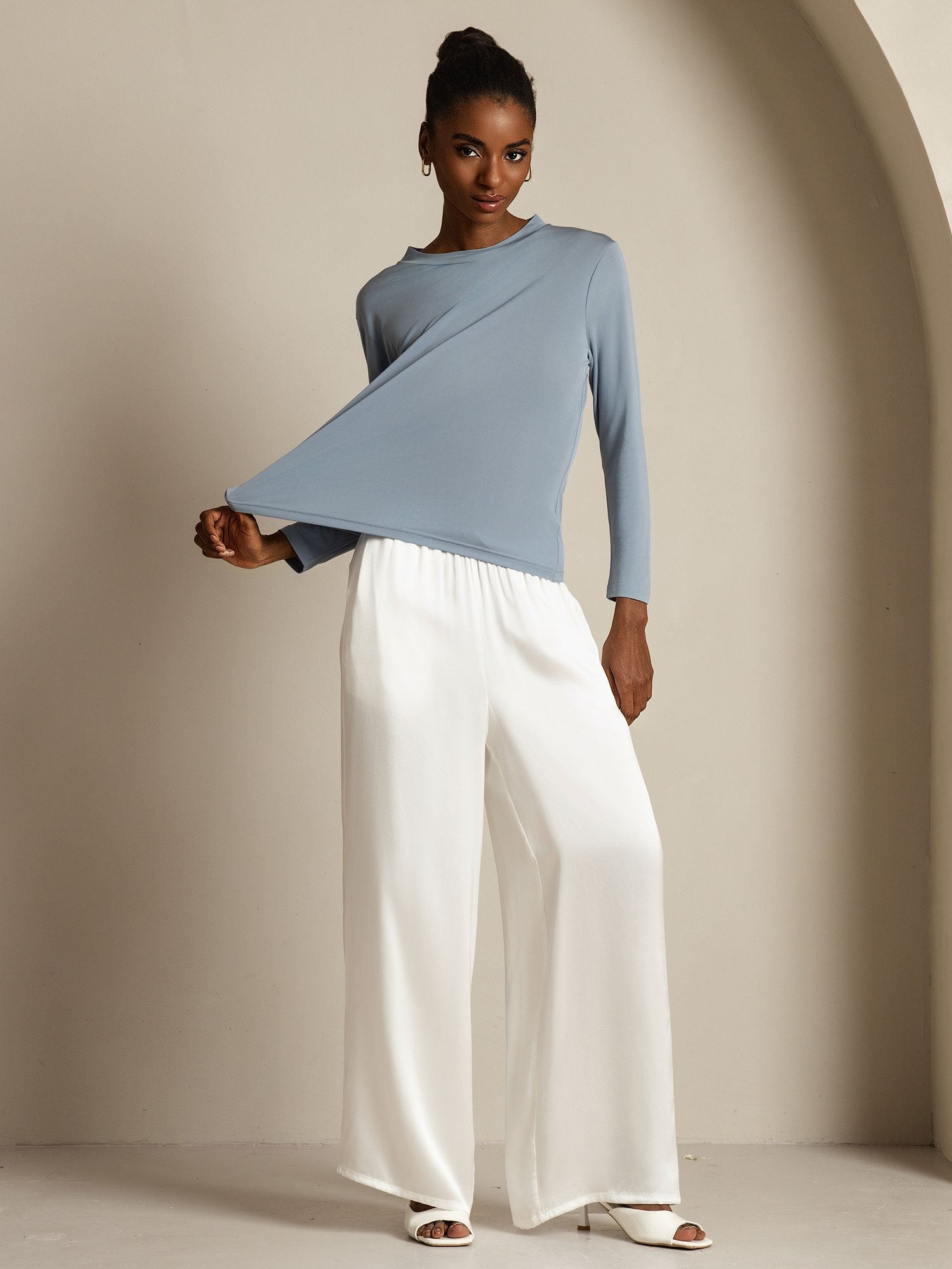 [BluGrigiastro] SilkSilky-IT Seta pura Womens T-Shirt 008