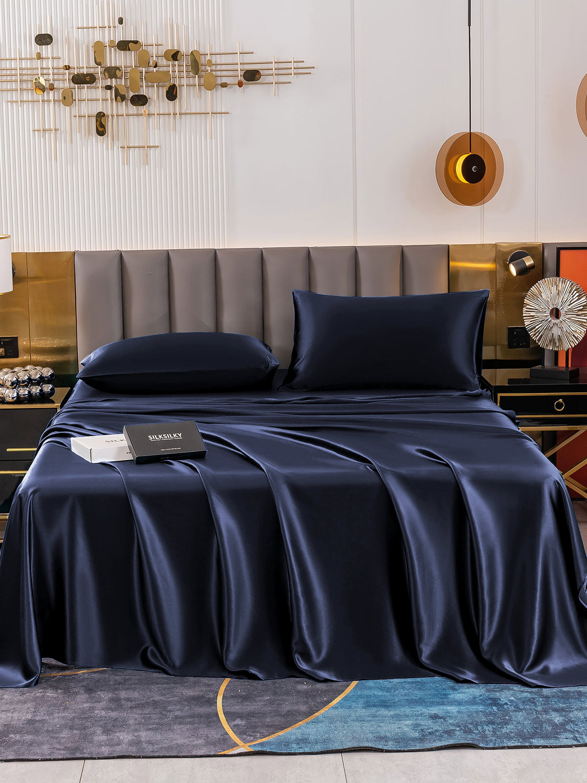 [Blu Scuro] SilkSilky-IT 19Momme Seta pura Bedding Set 002