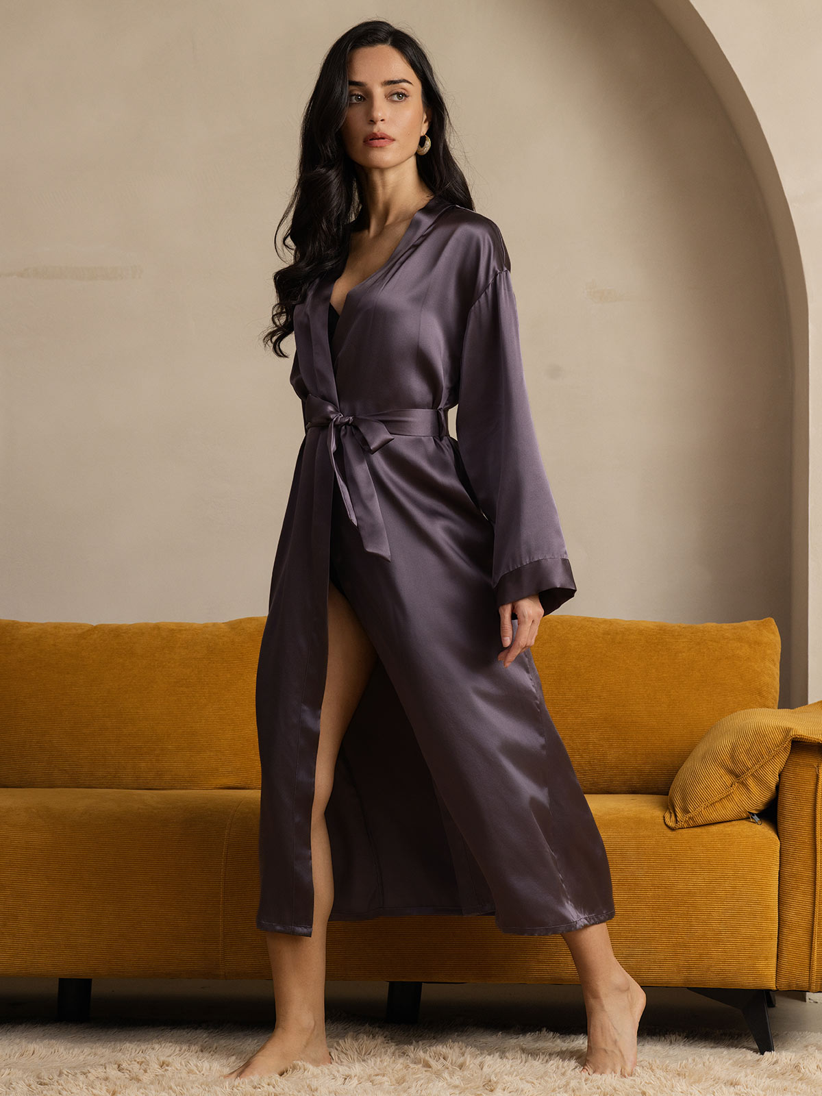 [Grigio Porpora] SilkSilky-IT Seta pura Womens Robe 004