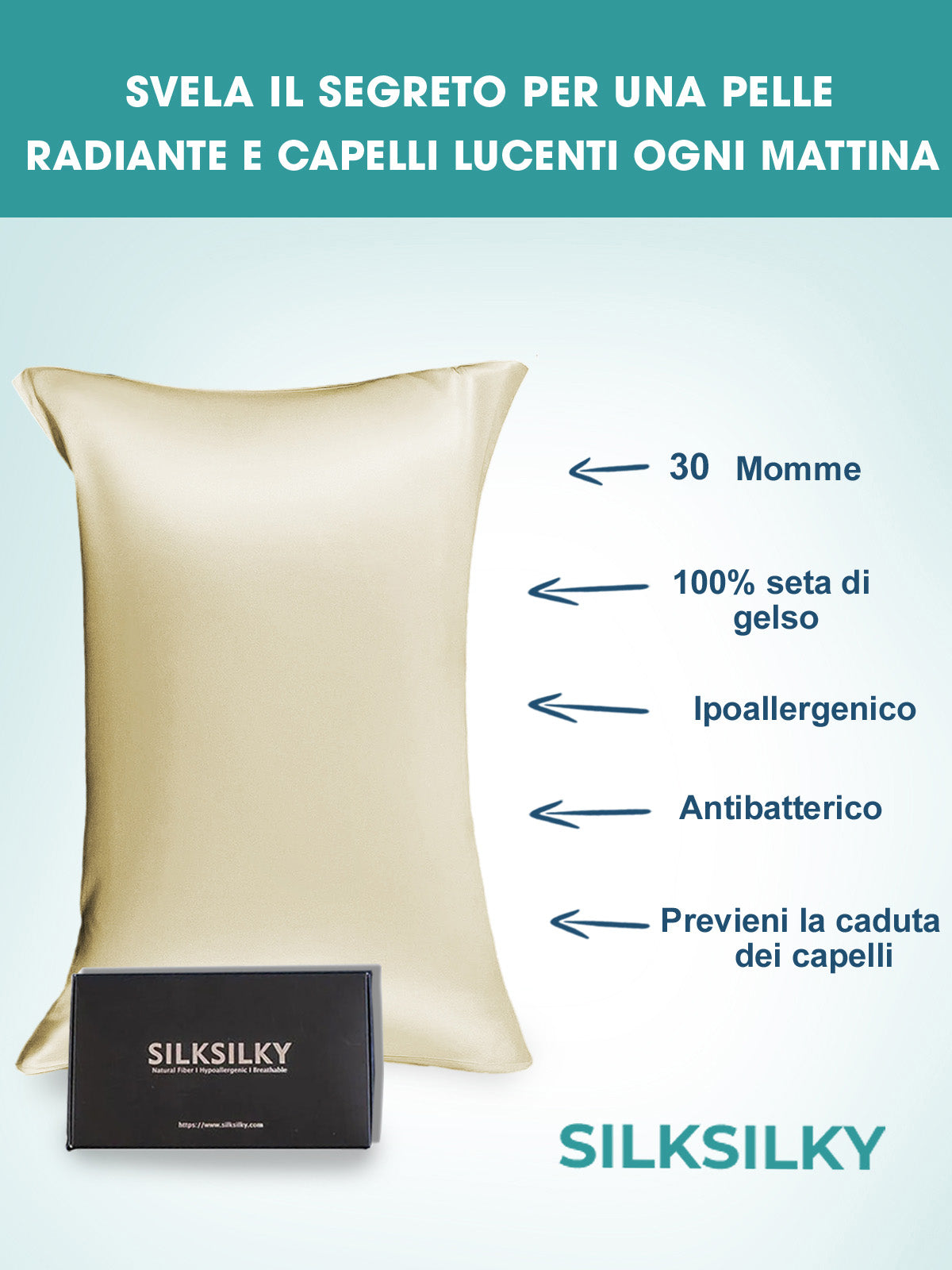 SilkSilky IT 30Momme Seta pura Pillowcase Avorio 003