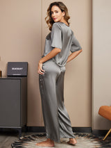 [Grigio Scuro] SilkSilky-IT Half Sleeve Round Neck Pigiami da donna 002