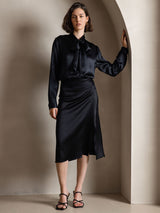 [Nero] SilkSilky-IT Long Sleeve Tie Neck Bluse 006