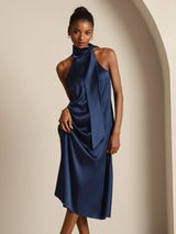 [Blu Scuro] SilkSilky-IT Sleeveless Halter Vestiti da donna 006