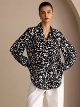 [Picchiettato Nero] SilkSilky-IT Long Sleeve Lapel Collar Camicette 003