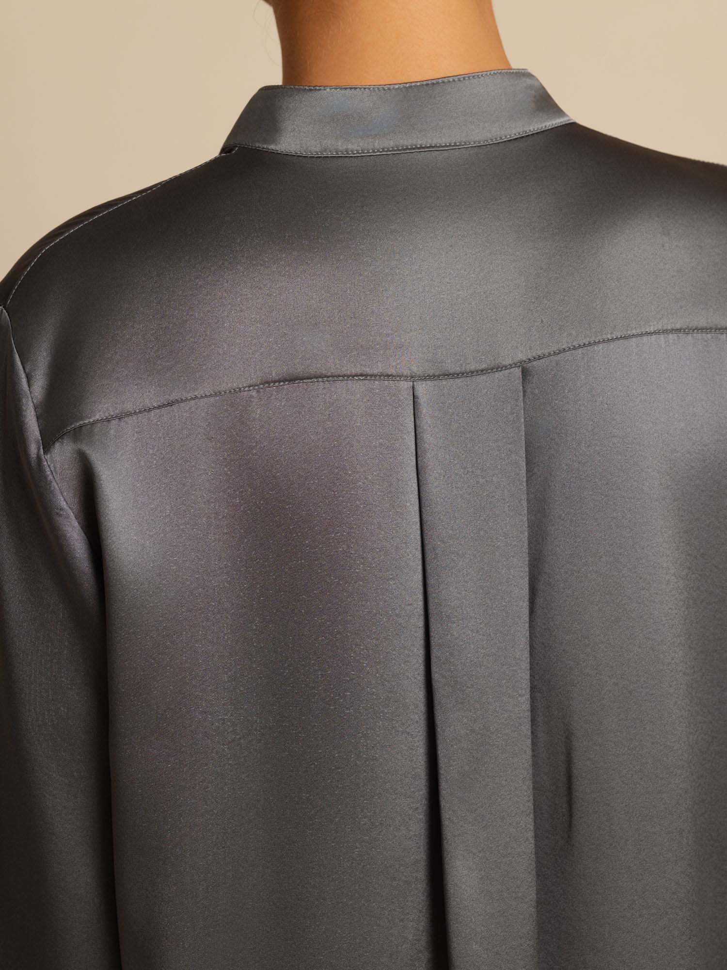 [Grigio Scuro] SilkSilky-IT 19Momme Seta Manica lunga Collo Alto Camicette 007