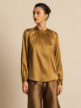 [Bronzo] SilkSilky-IT 19Momme Manica lunga Scollo rotondo Camicette 004